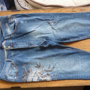 DENIM 24/7 BOHO PRAIRIE BLUE WASHED COLOR EMBROIDERED 5 POCKETS JEANS 20W